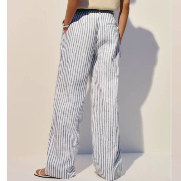 Reformation Carter Linen Mid Rise Pant - Antibes Stripe - Picture 2 of 6